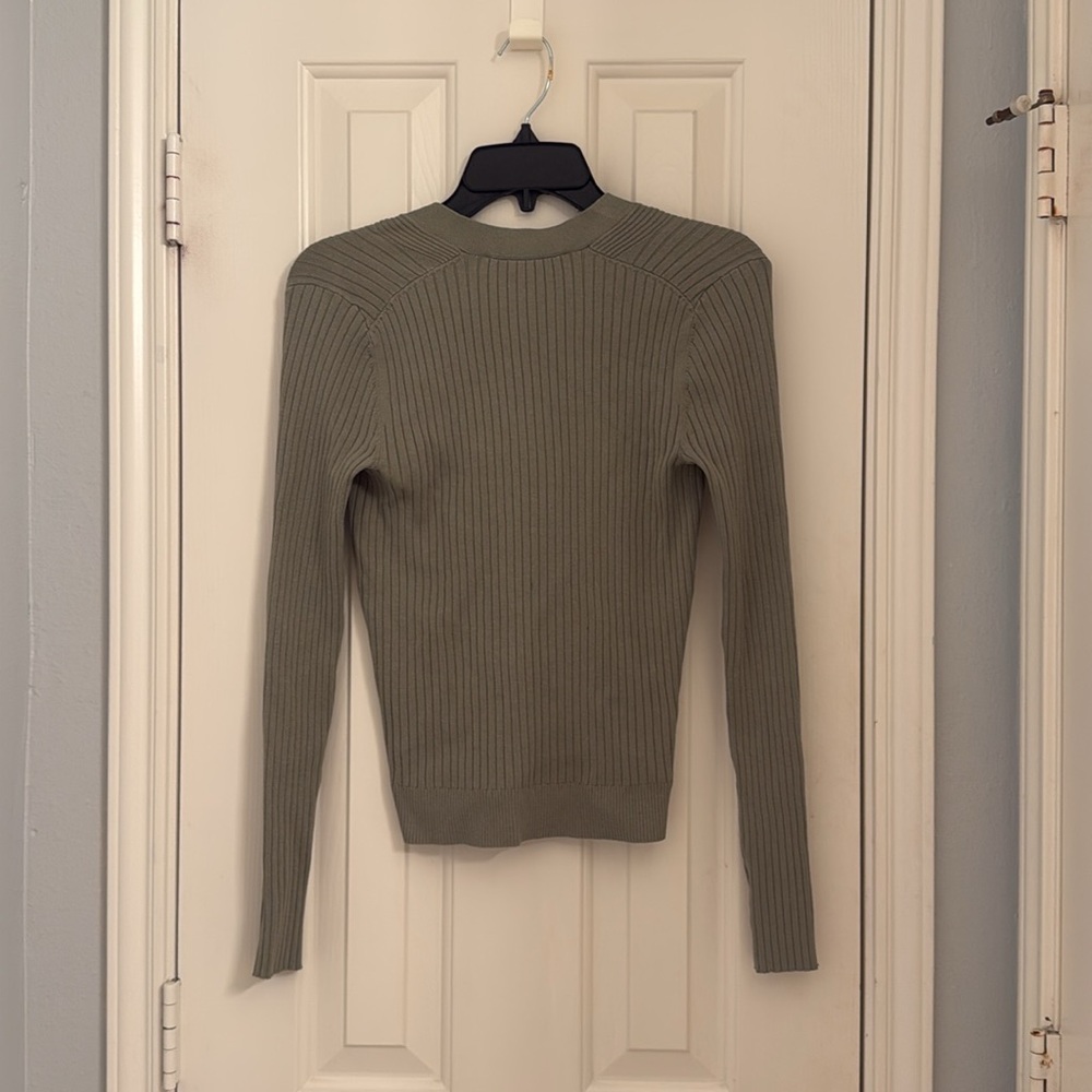 LOFT green ribbed long sleeve button up shirt - Picture 2 of 5